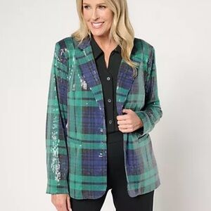 Jingle Bells Kim Gravel Life of the Party Sequin Shine Blazer Blackwatch Large